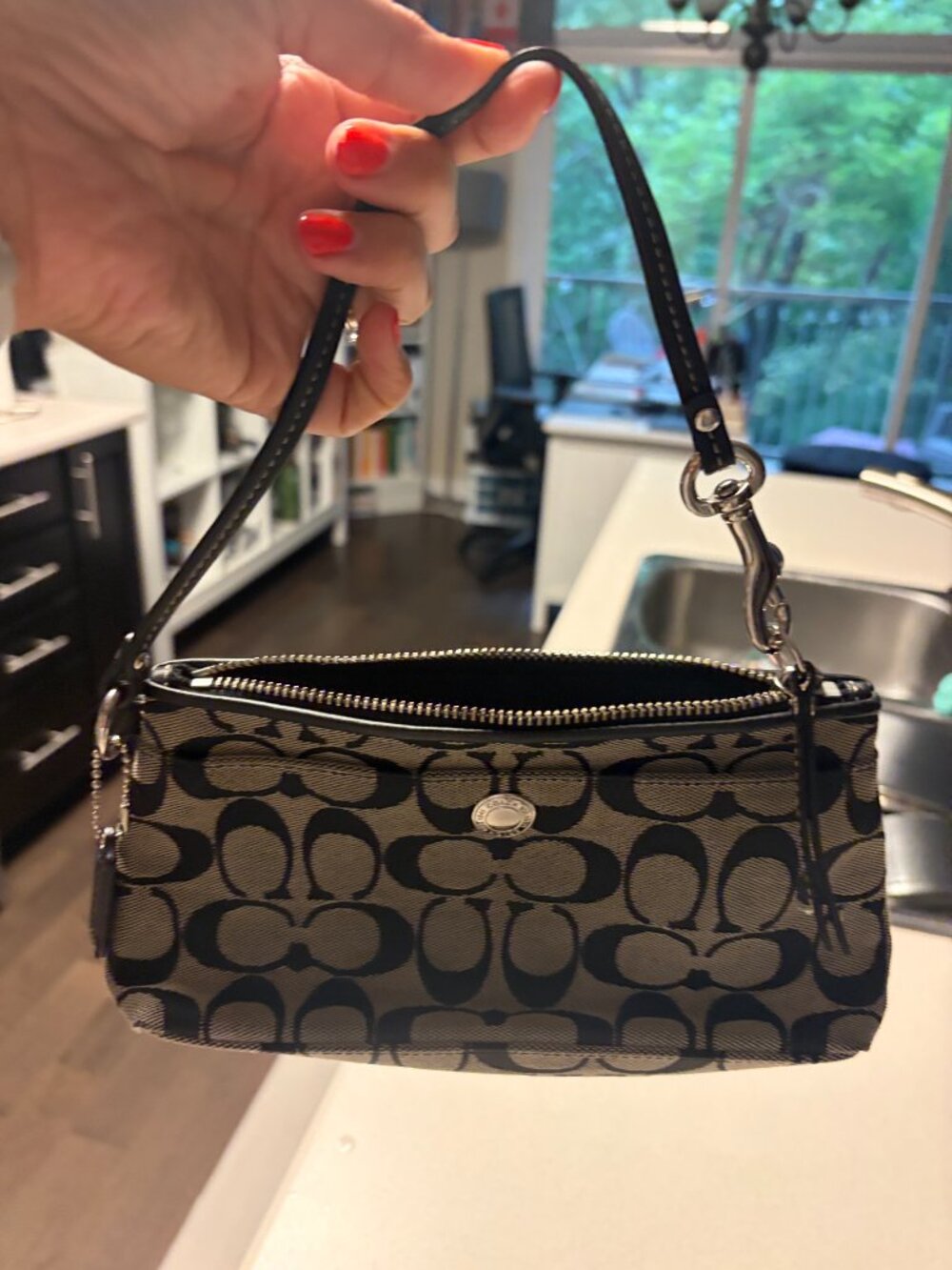 Coach Black and Grey Signature C Canvas Wristlet - Picture 9 of 9